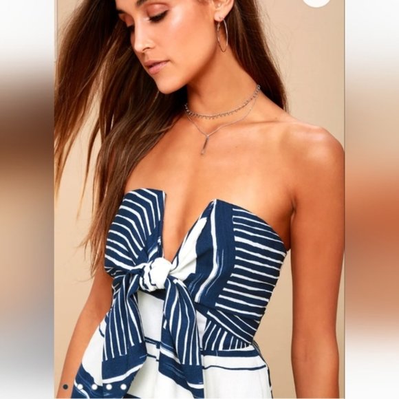 Lulus Delphi Blue &White Romper - Picture 2 of 9